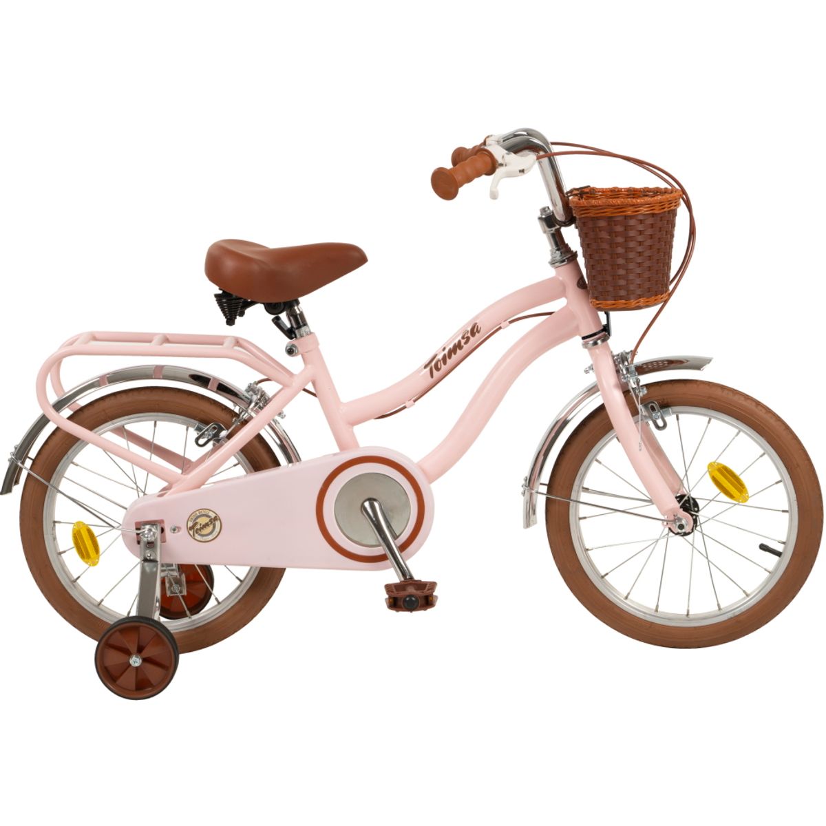 Barnesykkel 16” Vintage rosa med kurv og bagasjebrett